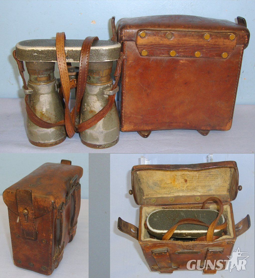  AS FOUND UN-MESSED WITH**Cased, WW1 Era Imperial German Army Officer’s, Fernglas ’08 (Model 1908), 6 X 39 Magnification, Binoculars By C.P Goerz Berlin With Eye Piece Protector Cover & Neck Strap. Sn 21906  Sight & Optic