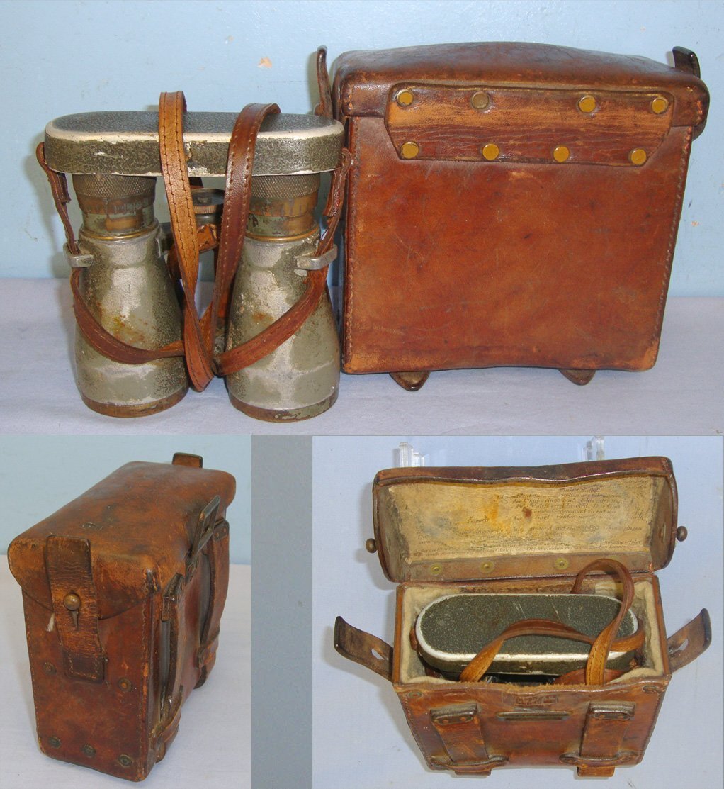  AS FOUND UN-MESSED WITH**Cased, WW1 Era Imperial German Army Officer’s, Fernglas ’08 (Model 1908), 6 X 39 Magnification, Binoculars By C.P Goerz Berlin With Eye Piece Protector Cover & Neck Strap. Sn 21906  Sight & Optic