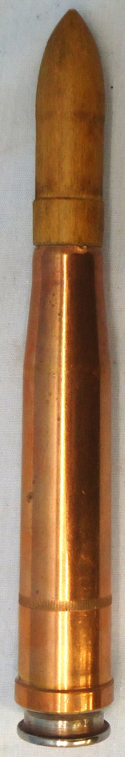 INERT DEACTIVATED. German, WW2, 1939 Dated, 20mm Soluthern (20x138B) (Flak 30 & 38) Wooden Bulleted Blank Round. - O 1986 INERT DEACTIVATED. German, WW2, 1939 Dated, 20mm Soluthern (20x138B) (Flak 30 & 38) Wooden Bulleted Blank Round. - O 1986  Other Ammunition - {CATEGORY} in 