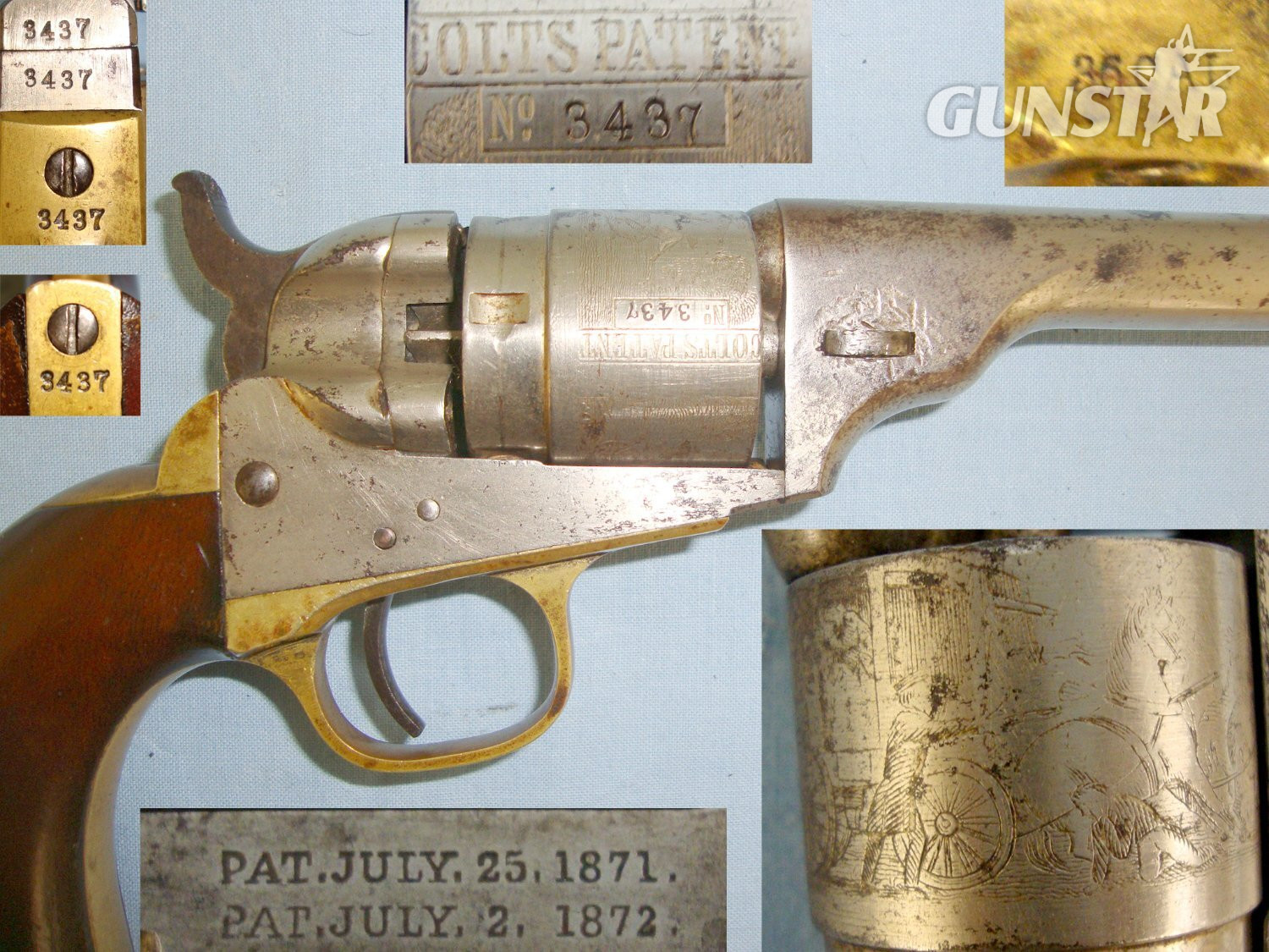 MINT BORE**American Civil War Era, 1862 (Early Production) Factory Nickel Plated Colt Model 1861 Navy Single Action  6 Shot Revolver Factory, 3 ½” Re-Barrelled & Converted To Side Port Loading .38 Rim Fire Obsolete Calibre. Sn 20709:15 .38 Revolver