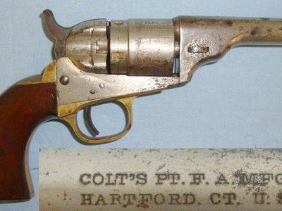 MINT BORE**American Civil War Era, 1862 (Early Production) Factory Nickel Plated Colt Model 1861 Navy Single Action 6 Shot Revolver Factory, 3 ½” Re-Barrelled & Converted To Side Port Loading .38 Rim Fire Obsolete Calibre. Sn 20709:15 .38 Revolver