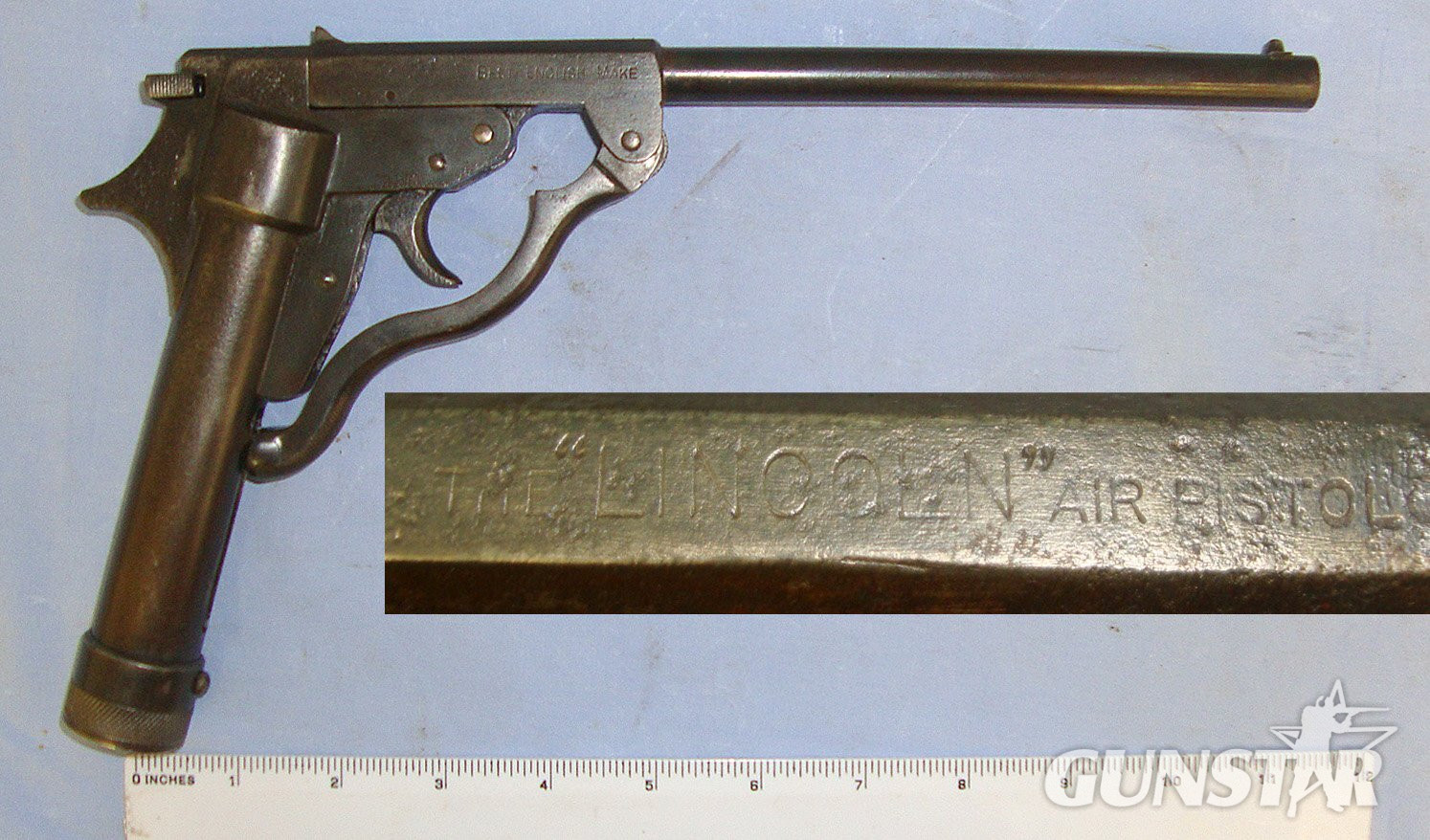 VERY RARE**ONE OF ONLY 1500**MATCHING NUMBERS**British 1921-1930 Lincoln Jeffries 'The Lincoln' .177 Calibre Concentric Break Action ‘Grease Gun’ Air Pistol. AI 915  air pistol .177 in 