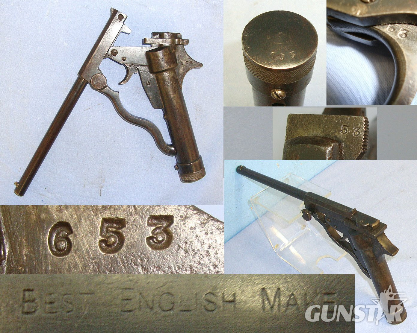 VERY RARE**ONE OF ONLY 1500**MATCHING NUMBERS**British 1921-1930 Lincoln Jeffries 'The Lincoln' .177 Calibre Concentric Break Action ‘Grease Gun’ Air Pistol. AI 915  air pistol .177