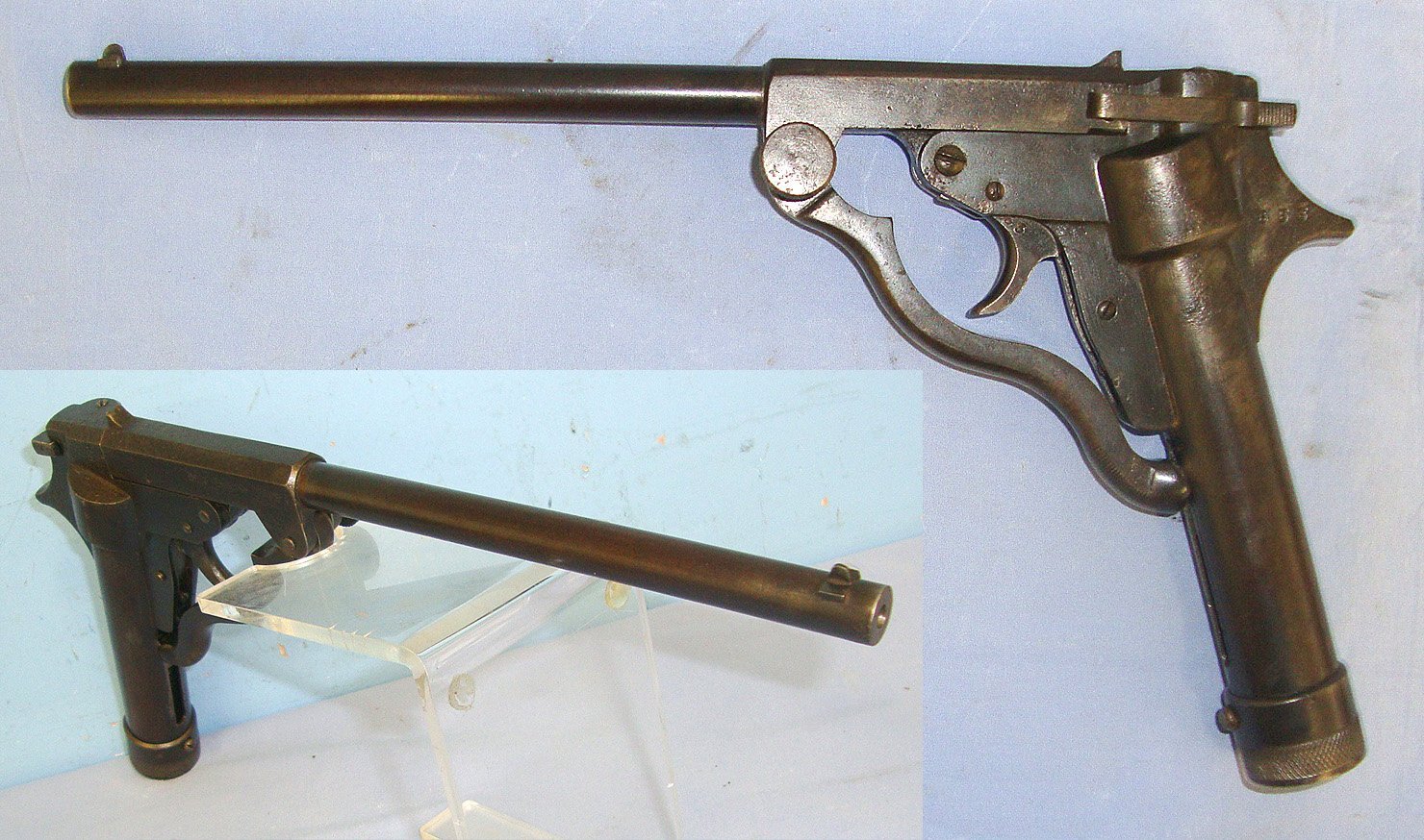  VERY RARE**ONE OF ONLY 1500**MATCHING NUMBERS**British 1921-1930 Lincoln Jeffries 'The Lincoln' .177 Calibre Concentric Break Action ‘Grease Gun’ Air Pistol. AI 915  air pistol .177