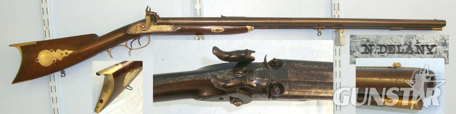 QUALITY** American Civil War Era Double Barrelled .44” Patched Ball Calibre Muzzle Loading Kentucky Plains Rifle By Nelson Delany Pennsylvania With Fine Cast Steel Barrels & German Silver Fittings. Sn 12466 double rifle Double Rifle .44 Rifle in 