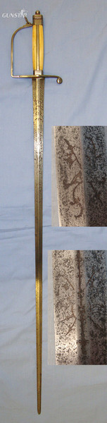 British 1786 Pattern Spadroon Infantry Officer’s Sword With Etched Blade & Antique Ivory Hilt. Sword in 