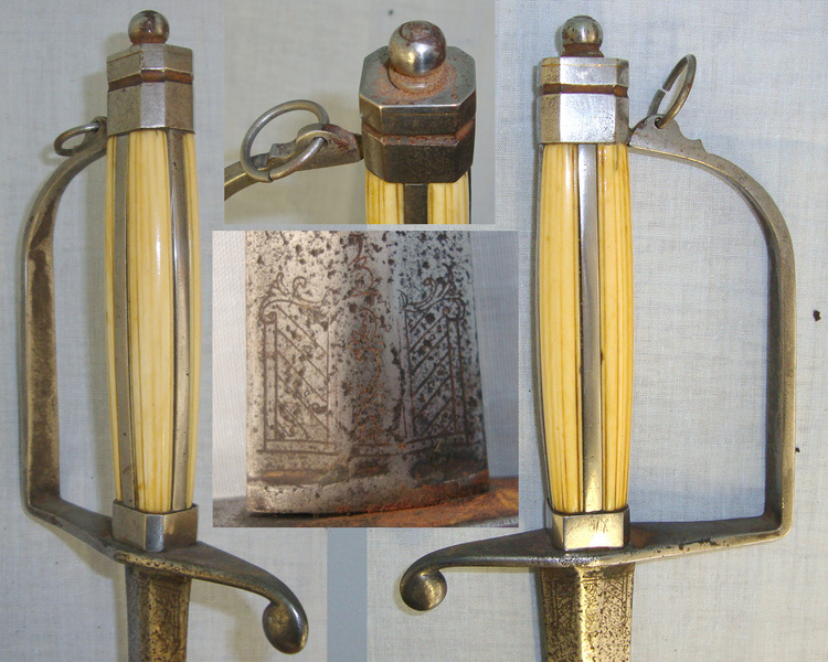 British 1786 Pattern Spadroon Infantry Officer’s Sword With Etched Blade & Antique Ivory Hilt. Sword