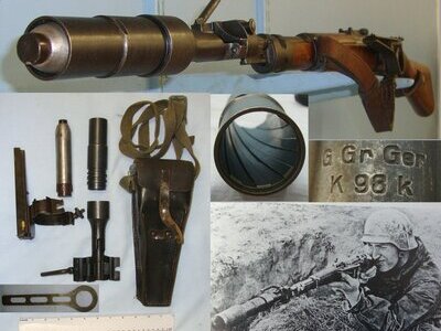 EXTREMELY RARE & COMPLETE**Original Cased WW2 1943 Nazi German ‘G Gr Ger K98k’ Gewehrgranatgerät (Rifle Grenade Equipment) Grenade Launcher For Mauser K98k Infantry Rifles With One Inert Deactivated 1942 3cm HE Gewehr Sprenggranate Rifle Grenade. N 1  Other Accessory