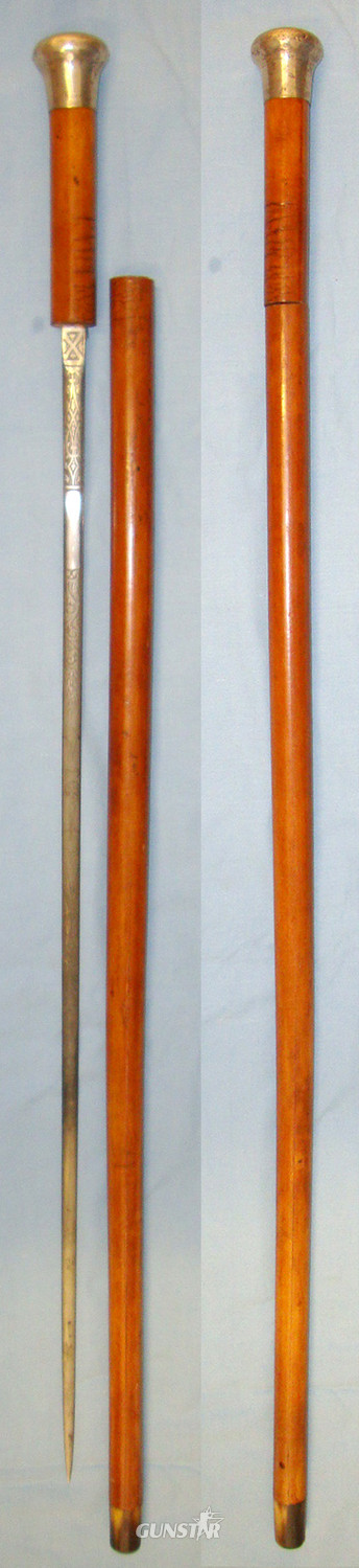  Early 20th Century English Gentleman’s Mallaca Sword Stick By Toye & Co Ltd London With Blued & Etched Masonic & Religious Device Panels. ED 2187 Sword