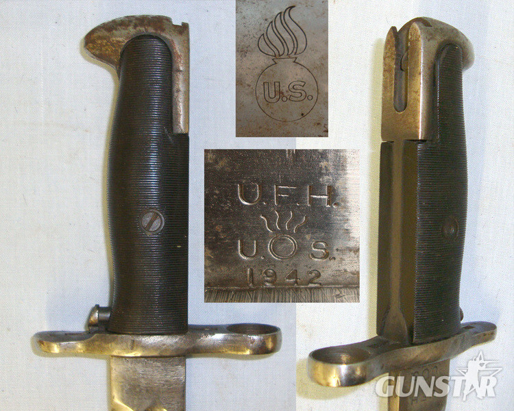 WW2 US Army UFH (Union Fork and Hoe Company) M1942 Bayonet & M3 Scabbard For The M1 Garand Rifle Bayonet