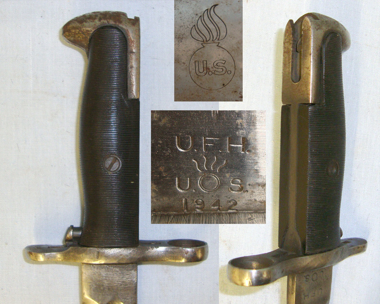 WW2 US Army UFH (Union Fork and Hoe Company) M1942 Bayonet & M3 Scabbard For The M1 Garand Rifle Bayonet