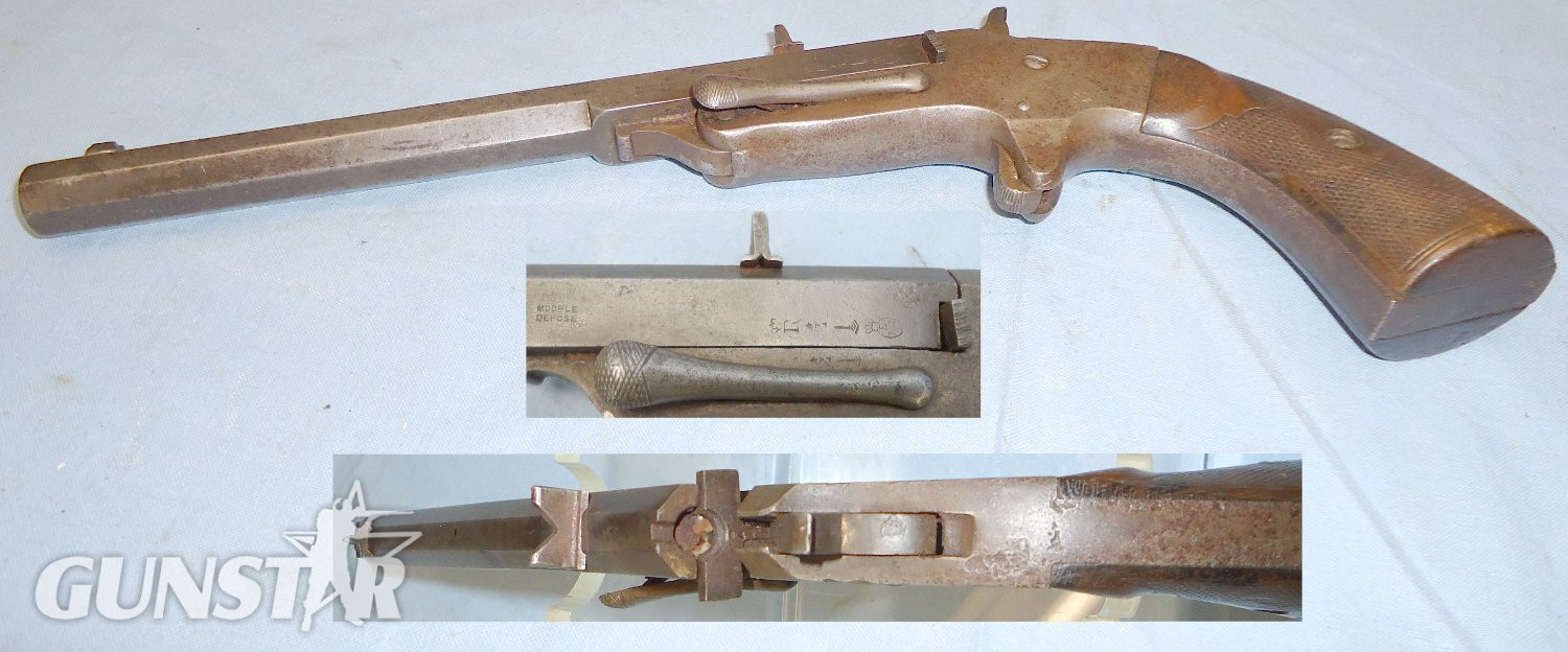 19th Century Belgian Octagonal Single Shot Break Barrel .22 Pistol. D 1493. **EARLY 2005 DEACTIVATION CERTIFICATE** 19th Century Belgian Octagonal Single Shot Break Barrel .22 Pistol. D 1493. **EARLY 2005 DEACTIVATION CERTIFICATE**  .22 Single Shot