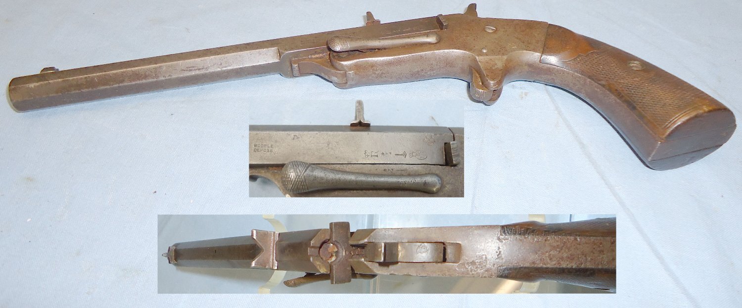 19th Century Belgian Octagonal Single Shot Break Barrel .22 Pistol. D 1493. **EARLY 2005 DEACTIVATION CERTIFICATE** 19th Century Belgian Octagonal Single Shot Break Barrel .22 Pistol. D 1493. **EARLY 2005 DEACTIVATION CERTIFICATE**  .22 Single Shot