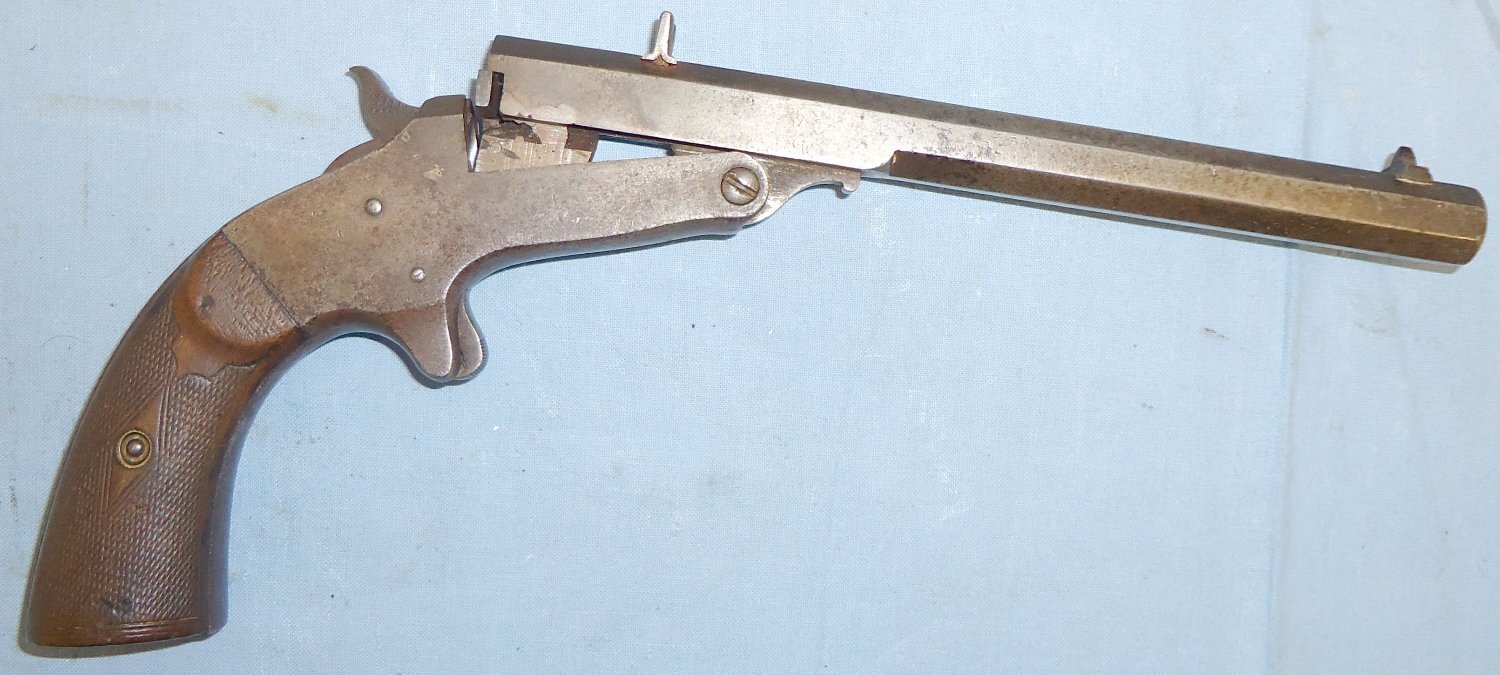 19th Century Belgian Octagonal Single Shot Break Barrel .22 Pistol. D 1493. **EARLY 2005 DEACTIVATION CERTIFICATE** 19th Century Belgian Octagonal Single Shot Break Barrel .22 Pistol. D 1493. **EARLY 2005 DEACTIVATION CERTIFICATE**  .22 Single Shot