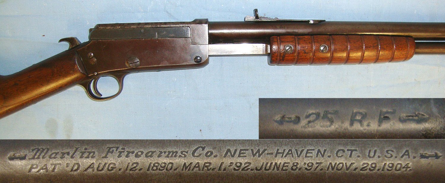 RARE UK OBSOLETE .25 RIM FIRE CALIBRE**1890-1904 Patent Marlin Firearms Co New Haven CT USA Model 27-S Pump /  Slide Action Rifle. Sn 23338 Pump Action .32 Rifle