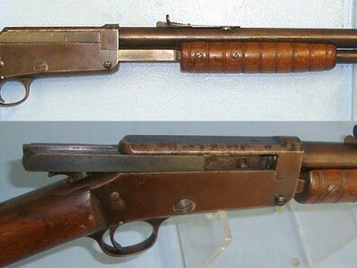 RARE UK OBSOLETE .25 RIM FIRE CALIBRE**1890-1904 Patent Marlin Firearms Co New Haven CT USA Model 27-S Pump / Slide Action Rifle. Sn 23338 Pump Action .32 Rifle