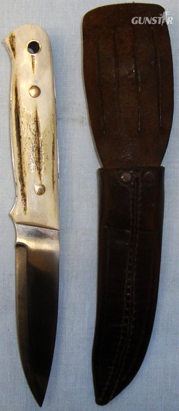  Arthur Wright & Son, Sheffield Hand Made Skinning Knife With Polished Bone Grips & Sheath. 19300 Hunting Knive