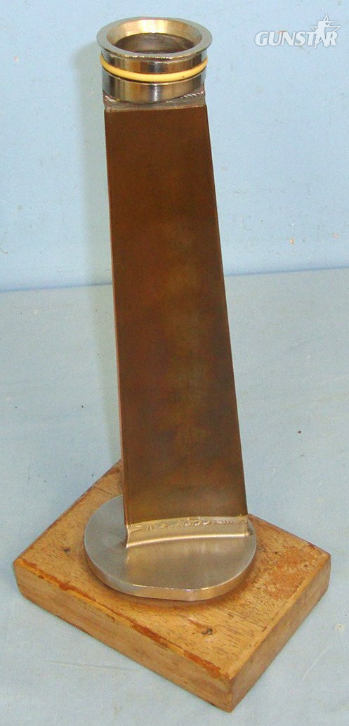  British RAF Avro Vulcan Bomber Aircraft Turbine Blade Reputedly From A Vulcan Bomber Used During Operation Buckhorn Bombing Raids From RAF Waddington On Argentine Occupied Port Stanley During The 1982 Falklands War Mounted On Wood Plinth. Sn 22600  Antique & Militaria