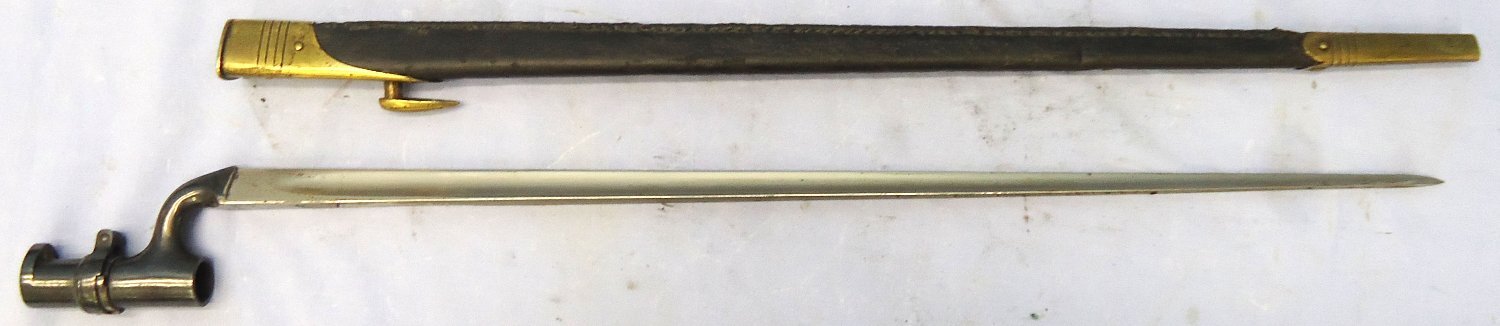 {CATEGORY} - British, 1876 Pattern Martini Henry Rifle Socket Bayonet and Scabbard. BAYO 365 Bayonet