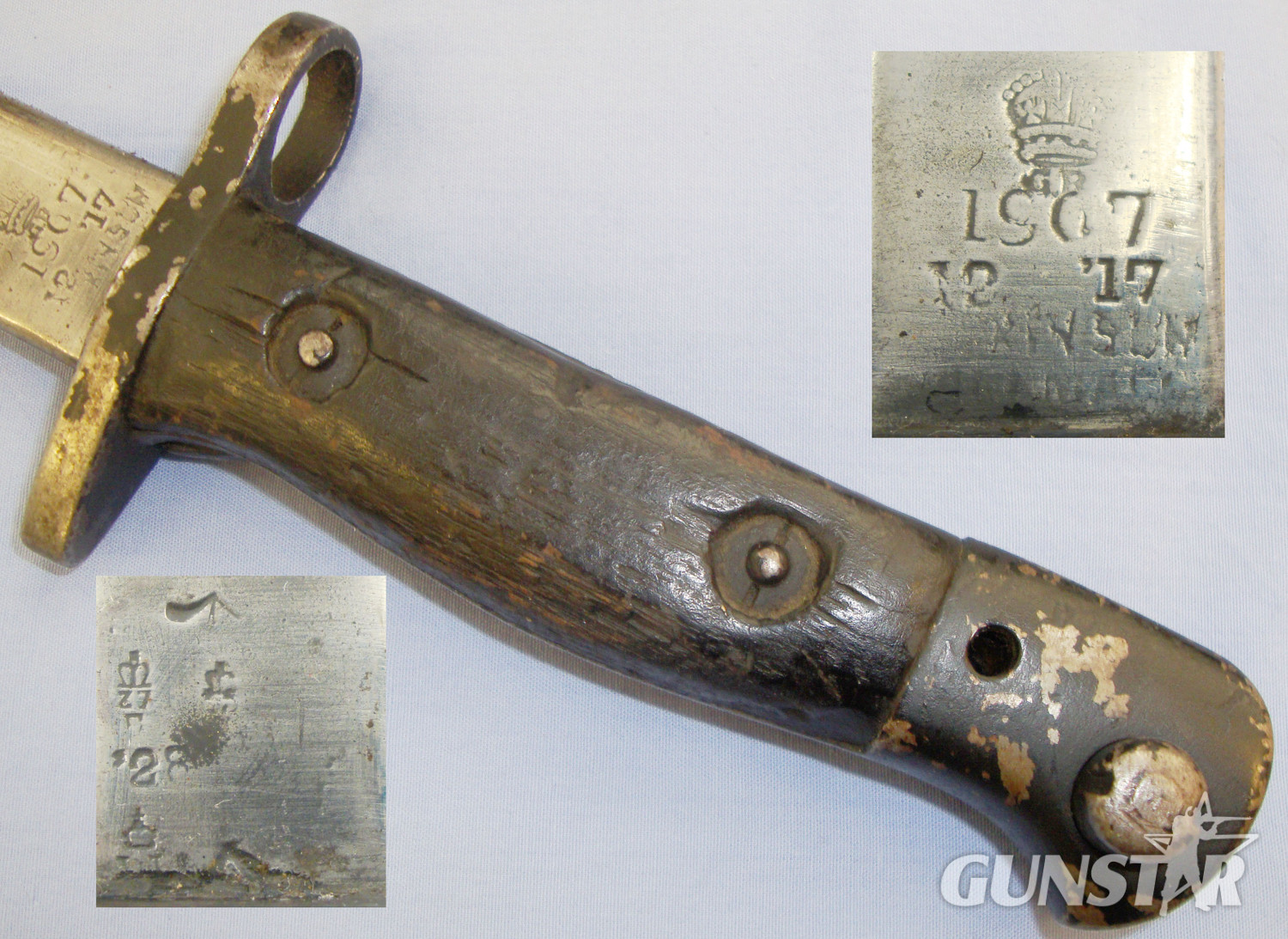 WWI Dated British Trench Knife Converted from a P1907 Bayonet and Leather Scabbard. ED 2199. Other Blade