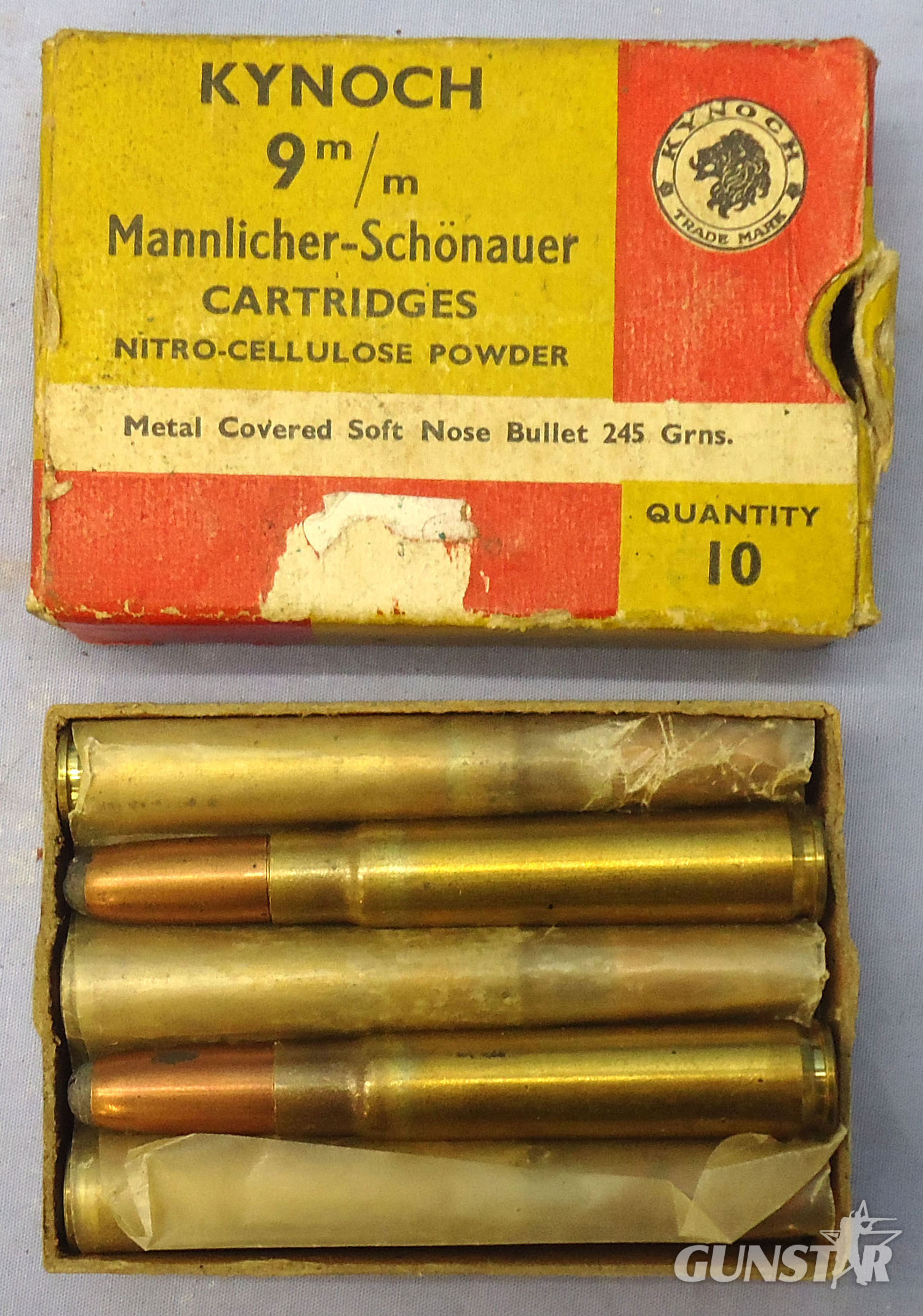 Kynoch INERT DEACTIVATED. British, Original, 10 Round Carton Of Kynoch 9m/m Mannlicher-Schonauer (9x56) Soft Point Cartridges. - O 2052  Other Ammunition - {CATEGORY} in 