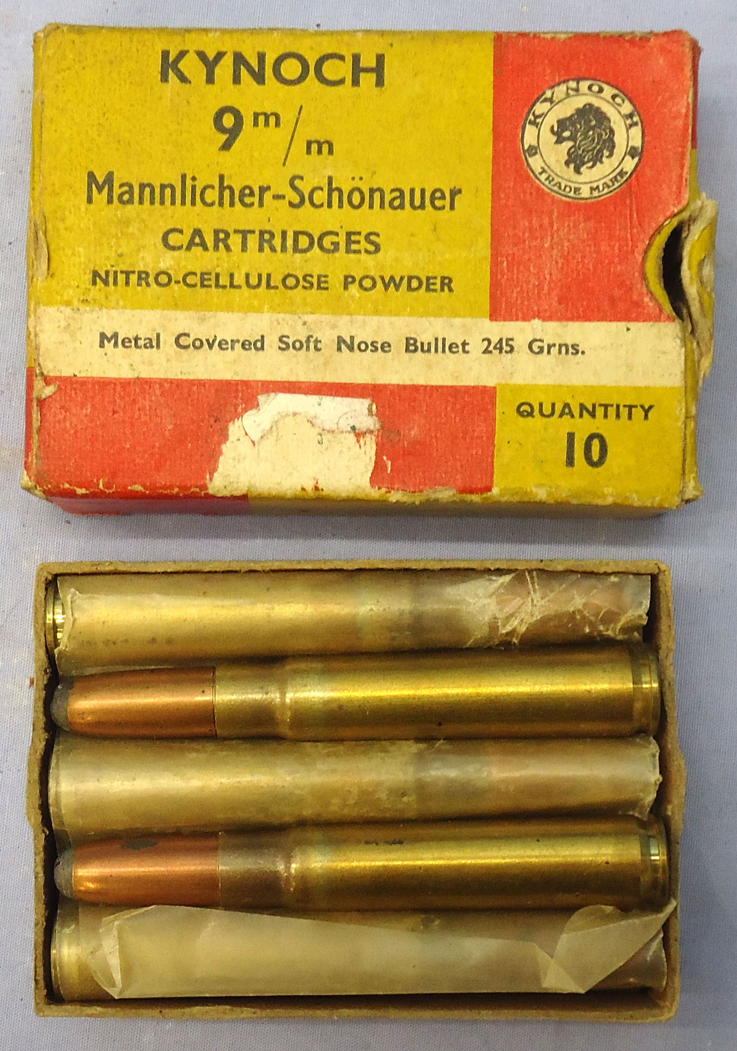 Kynoch INERT DEACTIVATED. British, Original, 10 Round Carton Of Kynoch 9m/m Mannlicher-Schonauer (9x56) Soft Point Cartridges. - O 2052  Other Ammunition - {CATEGORY} in 
