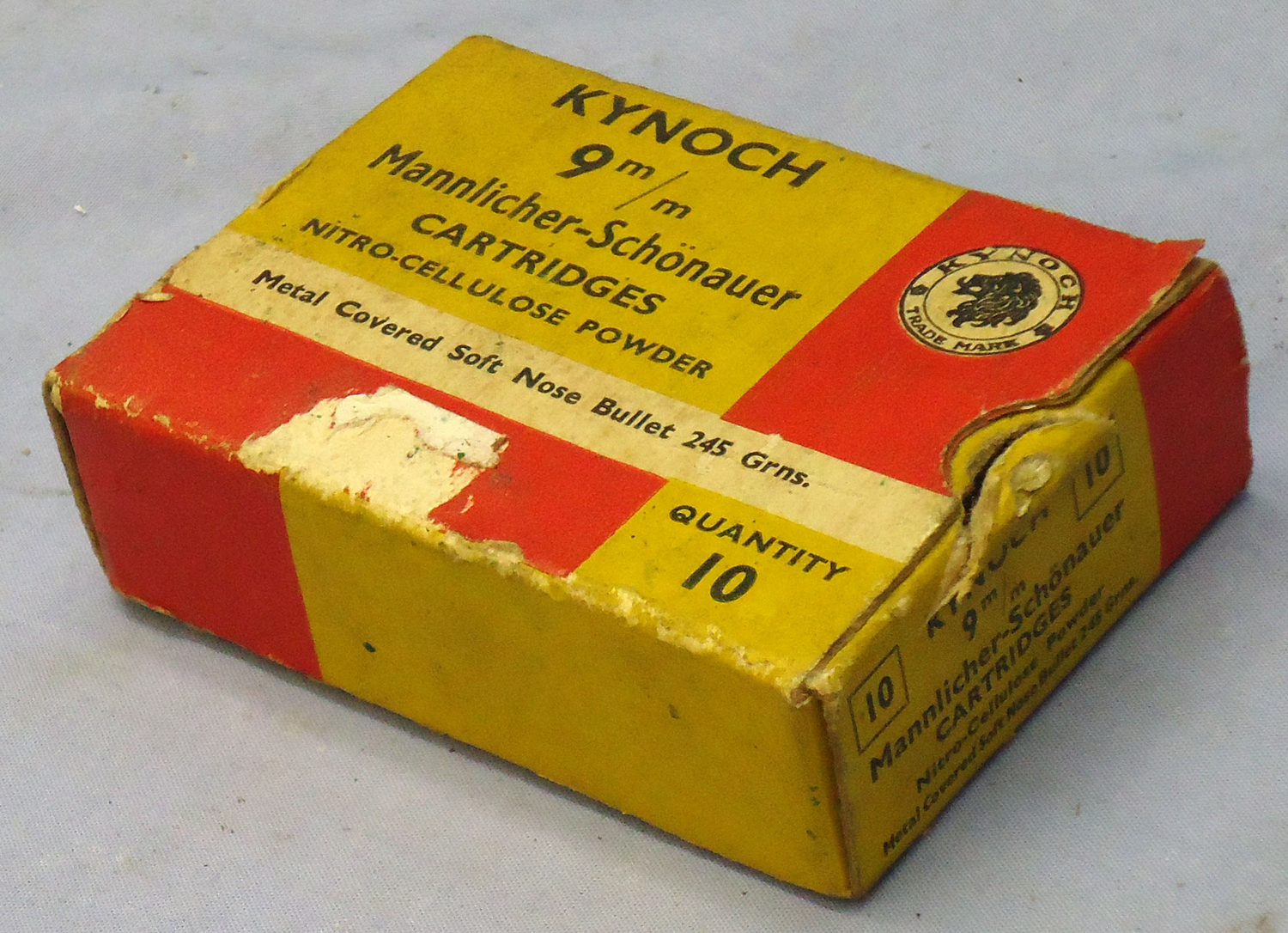 Kynoch INERT DEACTIVATED. British, Original, 10 Round Carton Of Kynoch 9m/m Mannlicher-Schonauer (9x56) Soft Point Cartridges. - O 2052  Other Ammunition - {CATEGORY}