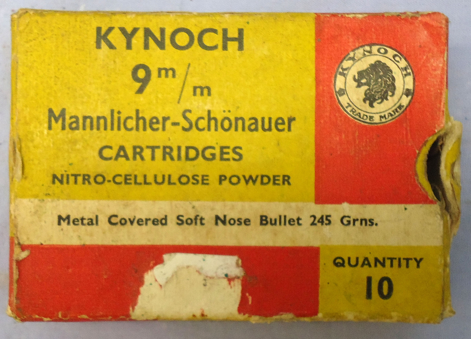 Kynoch INERT DEACTIVATED. British, Original, 10 Round Carton Of Kynoch 9m/m Mannlicher-Schonauer (9x56) Soft Point Cartridges. - O 2052  Other Ammunition 
