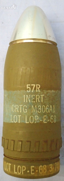 {CATEGORY} - DEACTIVATED INERT. Unfired American 57mm M18 Recoilless Rifle HE (High Explosive) Inert Drill Round. - O 1845 DEACTIVATED INERT. Unfired American 57mm M18 Recoilless Rifle HE (High Explosive) Inert Drill Round. - O 1845  Other Ammunition in 
