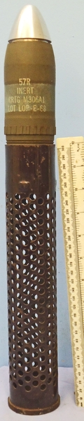 DEACTIVATED INERT. Unfired American 57mm M18 Recoilless Rifle HE (High Explosive) Inert Drill Round. - O 1845 DEACTIVATED INERT. Unfired American 57mm M18 Recoilless Rifle HE (High Explosive) Inert Drill Round. - O 1845  Other Ammunition - {CATEGORY} in 