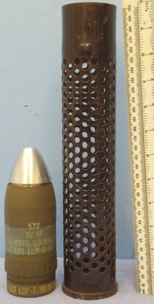 DEACTIVATED INERT. Unfired American 57mm M18 Recoilless Rifle HE (High Explosive) Inert Drill Round. - O 1845 DEACTIVATED INERT. Unfired American 57mm M18 Recoilless Rifle HE (High Explosive) Inert Drill Round. - O 1845  Other Ammunition - {CATEGORY}