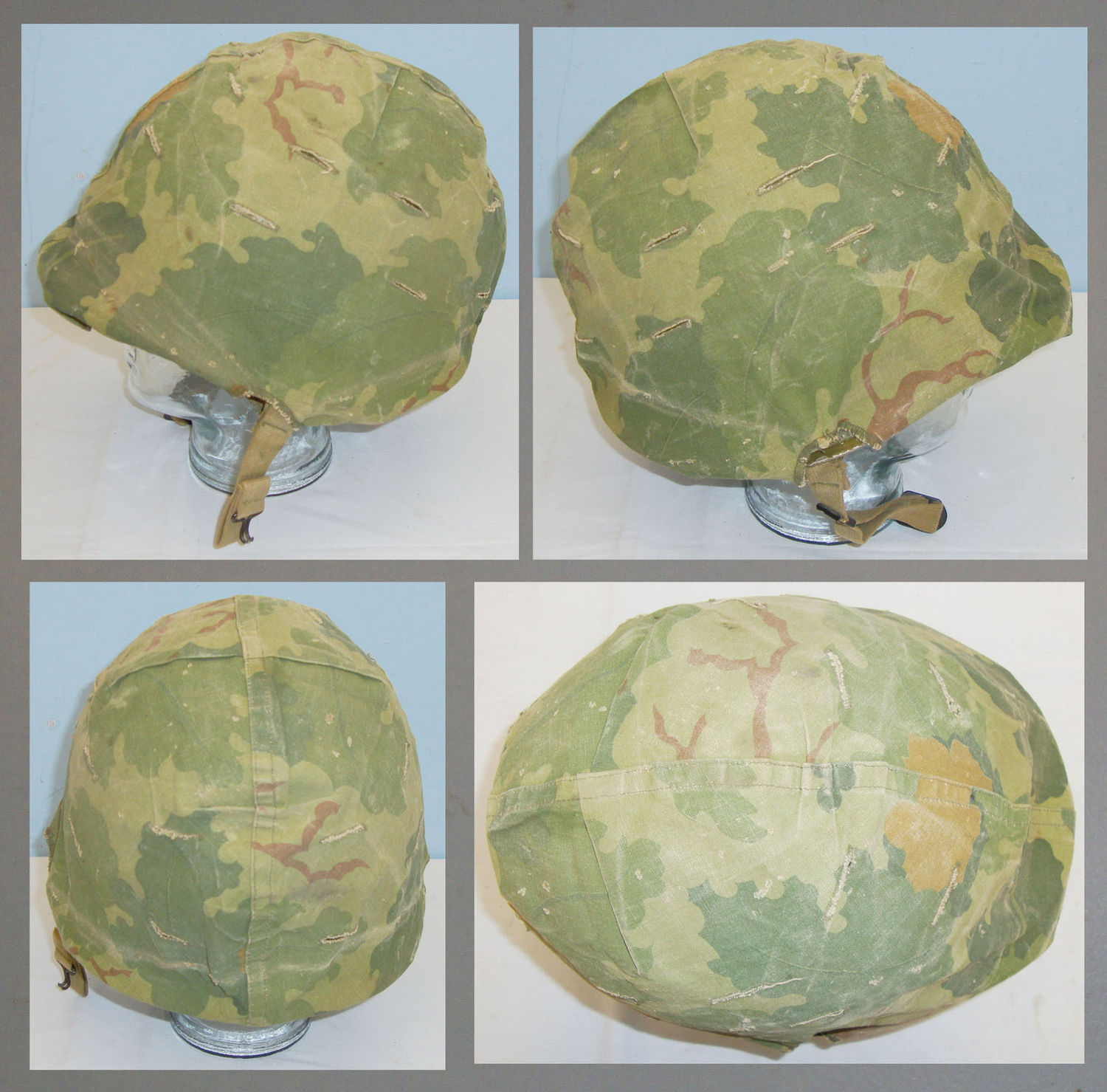 Original 1973 Dated Mitchell Pattern Reversible Vietnam M1 Helmet Camouflage Cover. HE 342. Original 1973 Dated Mitchell Pattern Reversible Vietnam M1 Helmet Camouflage Cover. HE 342. Other Accessory