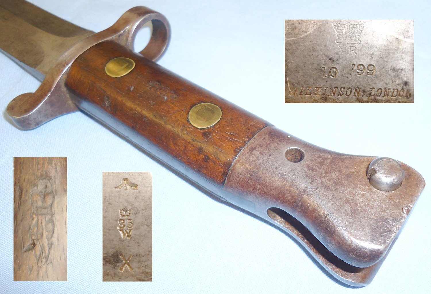 British 1888 Mark II Lee Metford Bayonet by Wilkinson and MK I Scabbard and Buff Leather Frog. 21916. Bayonet