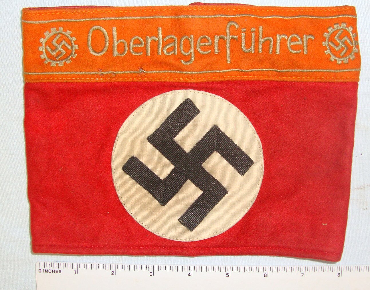 WW2 Era DAF (Deutsche Arbeitsfront) German Workers Syndicate Oberlagerfuhrer’s (Camp Leader’s) Heavy Construction Armband. Sn 17416  Antique & Militaria