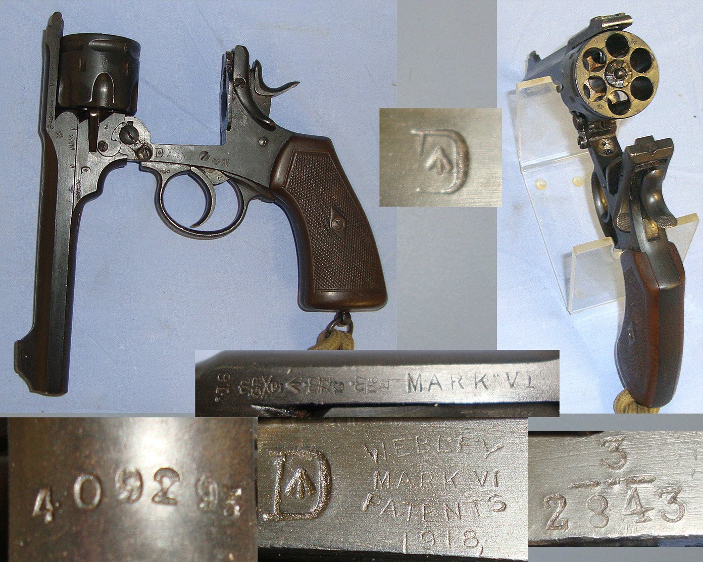 WW1 1918 British WD Officer's Webley MK VI .455 Calibre Service Revolver With ANZAC Marks, Lanyard Sam Browne Holster & 6 Inert Deactivated Rounds**OPEN CYLINDERS THAT WILL ACCEPT INERT ROUNDS**UK/EU 2023 DEACTIVATION** D 5990 deactivated revolver None Revolver