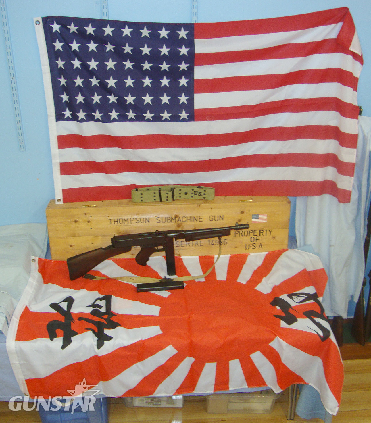Auto-Ordnance With 2 Magazines, Sling, Later Re-Enactors Props 2 Flags (USA & Japanese Rising Sun), Stars & Stripes Patch & U.S Army Belt**UK 2014 DEACTIVATION ** Sn 21216:6 None 0 Machine Gun in 