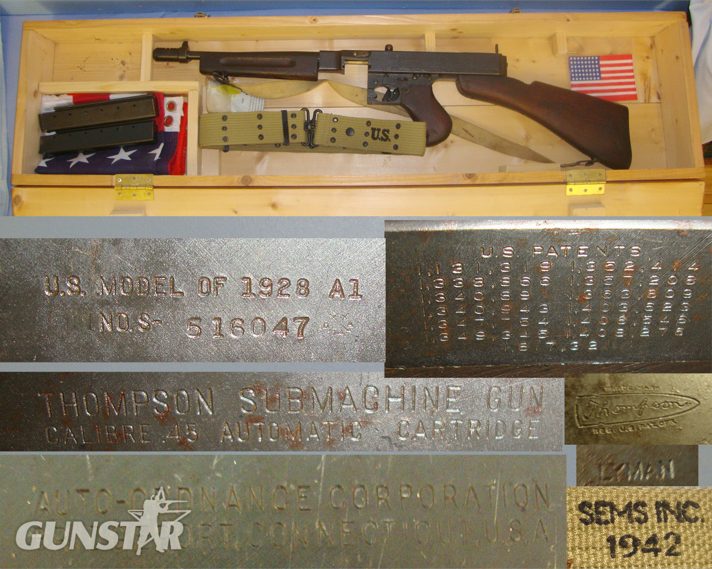 Auto-Ordnance With 2 Magazines, Sling, Later Re-Enactors Props 2 Flags (USA & Japanese Rising Sun), Stars & Stripes Patch & U.S Army Belt**UK 2014 DEACTIVATION ** Sn 21216:6 None 0 Machine Gun