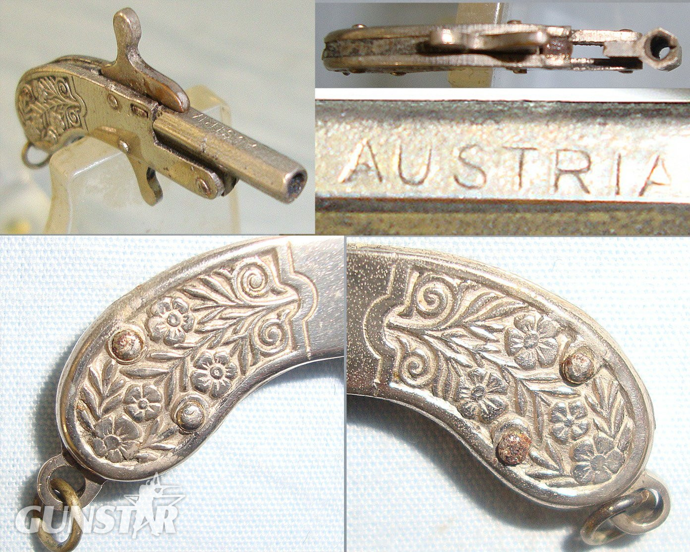 MINIATURE**EXPERTLY CRAFTED**Austrian Late 19th Century Break Action Pin Fire Metal Pistol With Foliate Decorated Grips. Sn 23564:4 miniature pistol Obsolete Single Shot