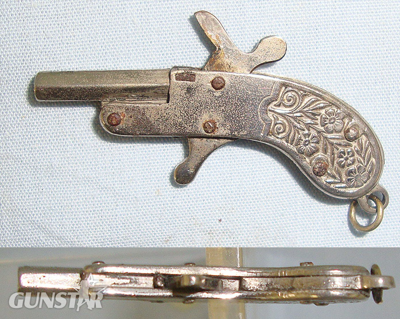  MINIATURE**EXPERTLY CRAFTED**Austrian Late 19th Century Break Action Pin Fire Metal Pistol With Foliate Decorated Grips. Sn 23564:4 miniature pistol Obsolete Single Shot