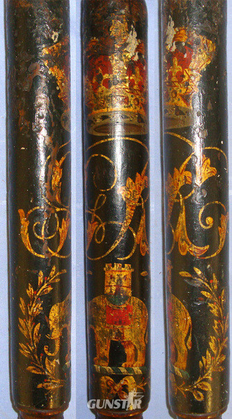 English Georgian ‘Elephant & Castle’ (London) Ebonised Wood Baluster Tipstaff / Truncheon With Hand Painted Decoration Crown GR Royal Cypher & Elephant and Castle (Howdah) Devices  Antique & Militaria