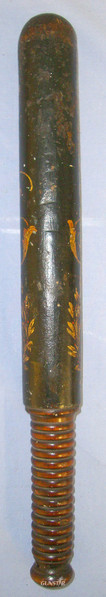  English Georgian ‘Elephant & Castle’ (London) Ebonised Wood Baluster Tipstaff / Truncheon With Hand Painted Decoration Crown GR Royal Cypher & Elephant and Castle (Howdah) Devices  Antique & Militaria