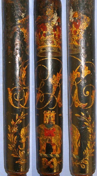 English Georgian ‘Elephant & Castle’ (London) Ebonised Wood Baluster Tipstaff / Truncheon With Hand Painted Decoration Crown GR Royal Cypher & Elephant and Castle (Howdah) Devices  Antique & Militaria