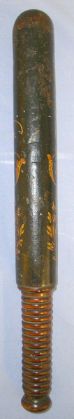  English Georgian ‘Elephant & Castle’ (London) Ebonised Wood Baluster Tipstaff / Truncheon With Hand Painted Decoration Crown GR Royal Cypher & Elephant and Castle (Howdah) Devices  Antique & Militaria