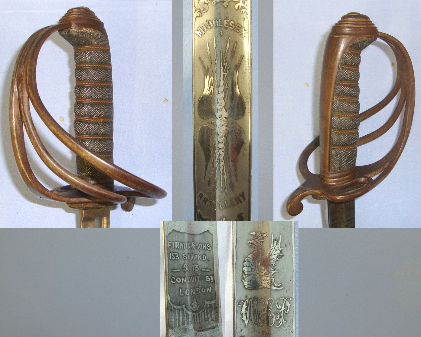 British Officer’s Private Purchase Short Sword Hanger Sidearm With 1821 Pattern Light Cavalry / Mounted Artillery Hilt, & Quality Etched Blade By Firmin & Sons London To The Middlesex Volunteer Artillery & Scabbard. Sn 22645:8 Sword