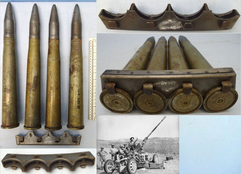  INERT DEACTIVATED. Bofors 40mm Mark 3 Anti-aircraft Gun (40x365R) 4 Round Clip Of Dummy/Drill Rounds. - O 1687 INERT DEACTIVATED. Bofors 40mm Mark 3 Anti-aircraft Gun (40x365R) 4 Round Clip Of Dummy/Drill Rounds. - O 1687  Other Ammunition