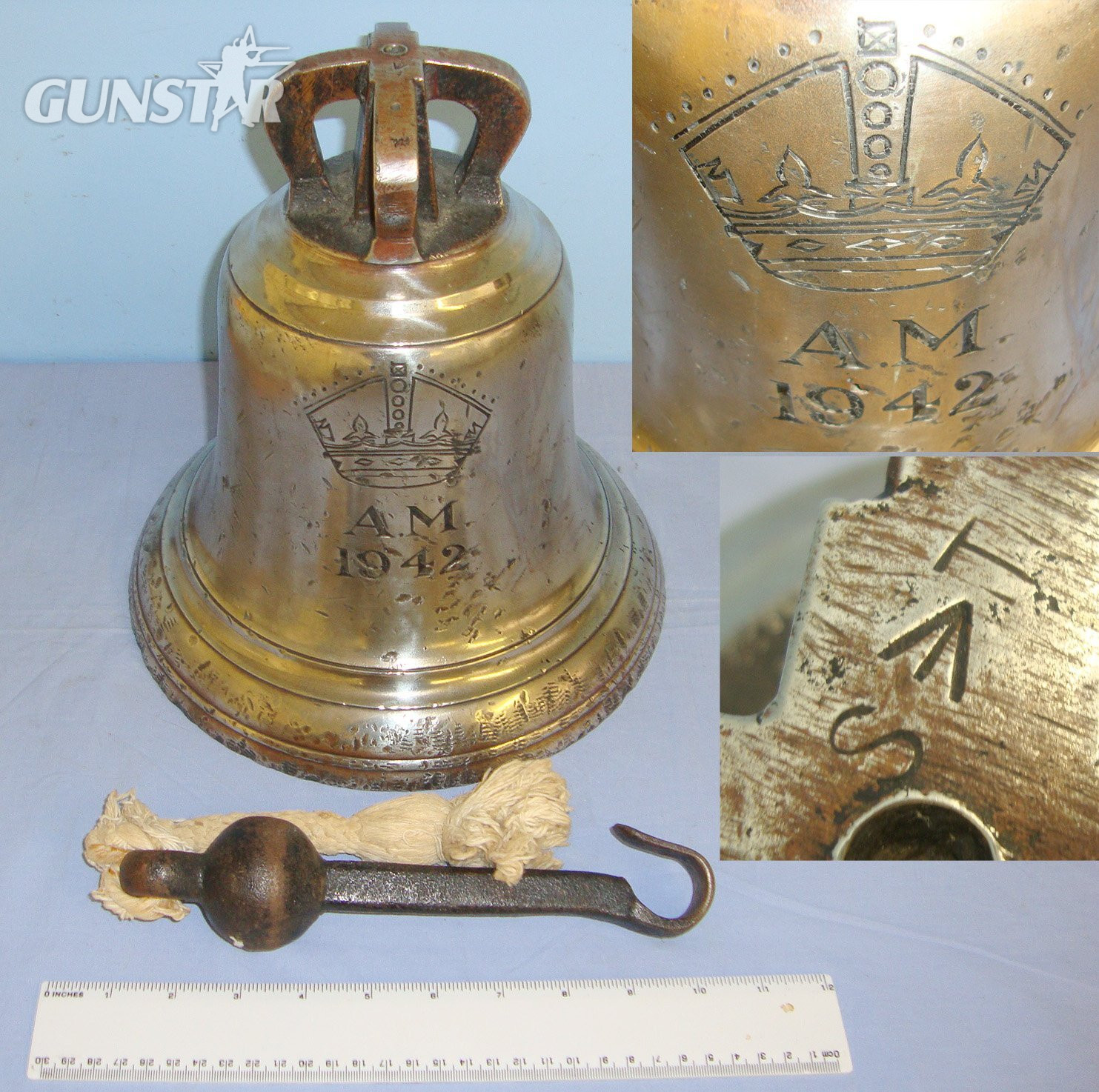 RARE**WW2 1942 King’s Crown Air Ministry & WD Marked Nickel Plated Brass RAF Airfield Scramble Bell  By ‘ST’. Sn 20085 Antique & Militaria