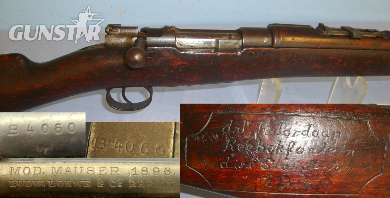 RARE**CAPTURED**Boer War ZAR Republic Contract Mauser Model 1896 7.9mm Calibre Rifle By Loewe & Co Berlin With Boer Name & Address Carved In Stock ‘J.J.A. Jordaan Reebokfontein Dist. Standerton Z.A.R’**COCKS & DRY FIRES UK 2005 DEACTIVATION** Sn 22117 deactivated rifle Bolt Action None Rifle