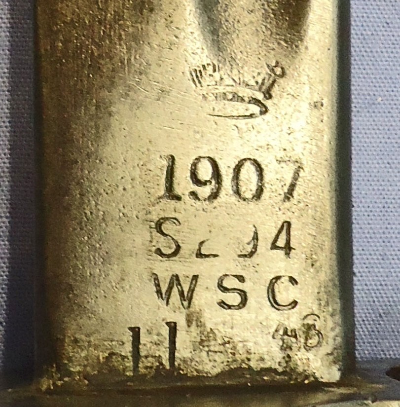 British, Scarce, 1943 Dated, Lanchester S.M.G. Bayonet and Scabbard. BAYO 445. Bayonet - {CATEGORY}