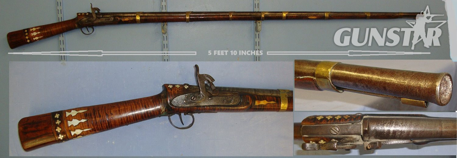 MASSIVE**5 FEET 10 INCHES**C1820 North African / Arab .750 Musket Bore Percussion Jezail Musket  With Wood Stock Ornately Decorated With Polished Bone Inlays. Sn 23193 Muzzleloader .75 Cal Muzzleloader Rifle in 