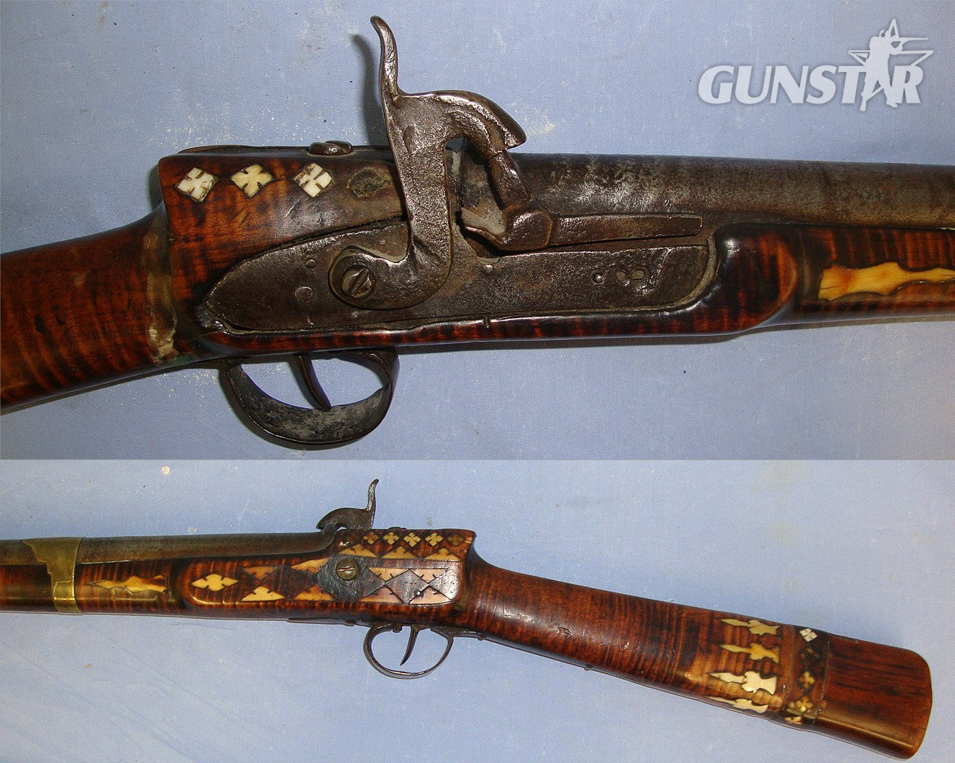 MASSIVE**5 FEET 10 INCHES**C1820 North African / Arab .750 Musket Bore Percussion Jezail Musket  With Wood Stock Ornately Decorated With Polished Bone Inlays. Sn 23193 Muzzleloader .75 Cal Muzzleloader Rifle
